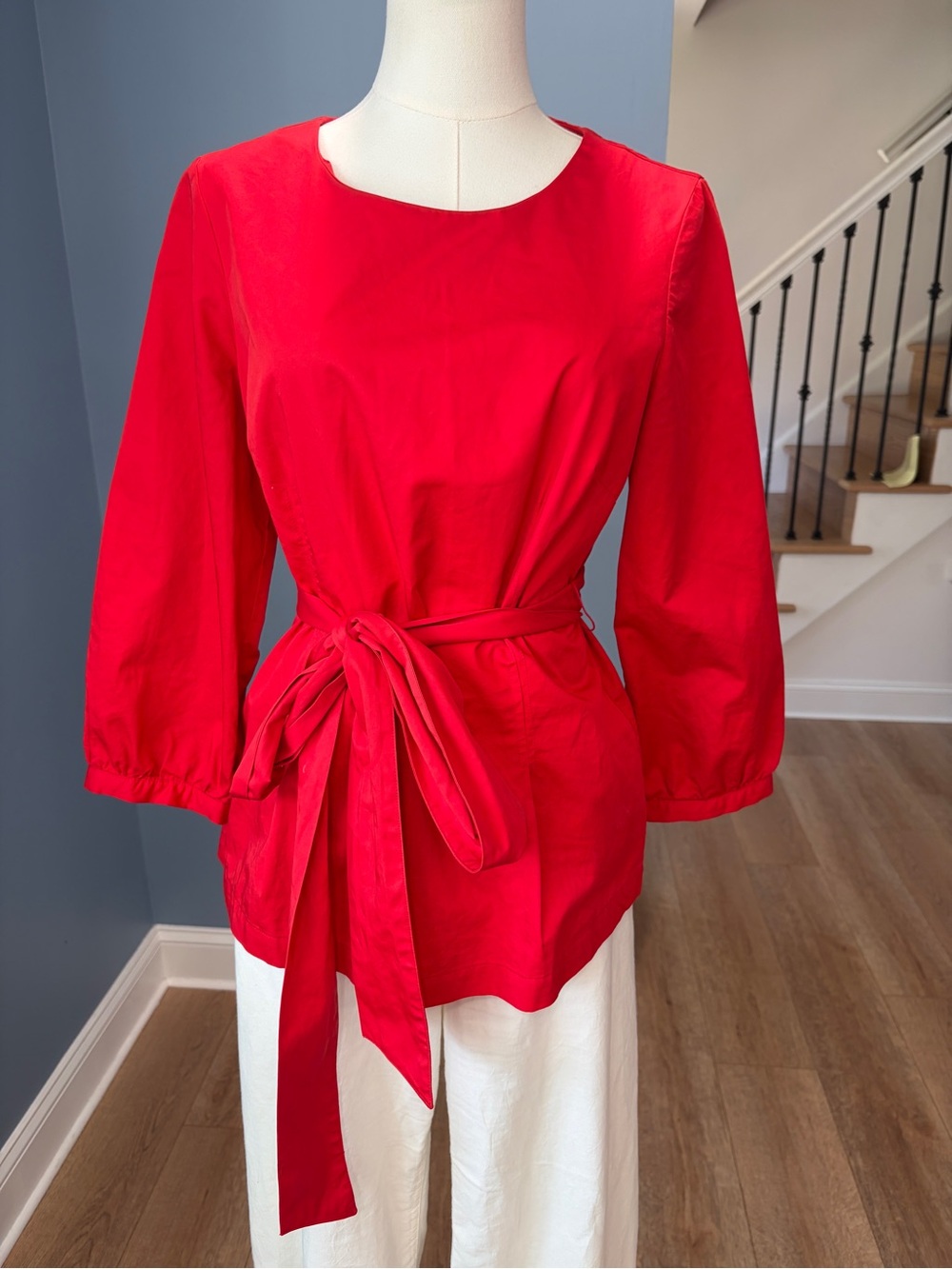 Boden Josephine Ponte Top Red Tie Waist Belted Blouse US 8 UK 12